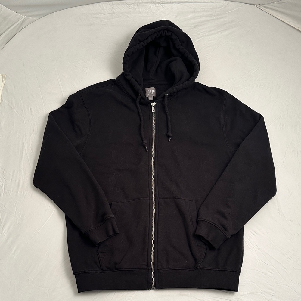GAP black Vintage Soft Relaxed Zip Fleece Lined Hoodie